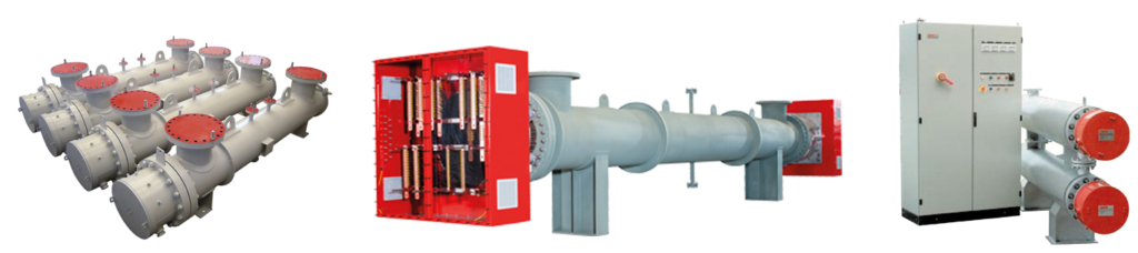 electric heat exchangers circulation heaters for process industry on white background